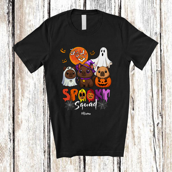 MacnyStore - Personalized Spooky Squad; Lovely Halloween Pumpkin Ghost Boo Capybara Animal Lover; Family T-Shirt