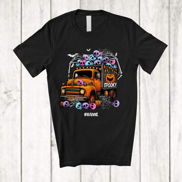 MacnyStore - Personalized Spooky Truck; Amazing Halloween Custom Name Truck Skull; Driving Driver T-Shirt