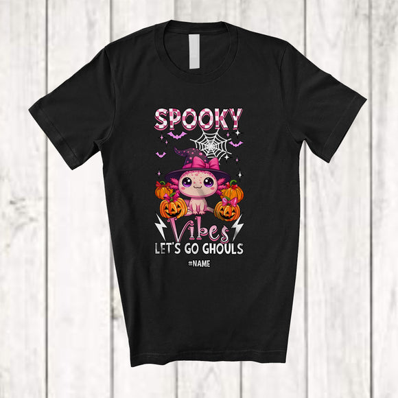 MacnyStore - Personalized Spooky Vibes Let's Go Ghouls; Lovely Halloween Custom Name Axolotl Pumpkin T-Shirt