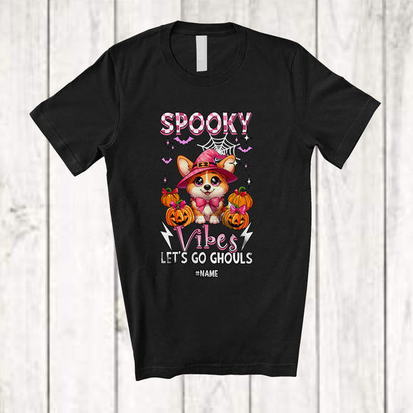 MacnyStore - Personalized Spooky Vibes Let's Go Ghouls; Lovely Halloween Custom Name Corgi Pumpkin T-Shirt