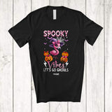 MacnyStore - Personalized Spooky Vibes Let's Go Ghouls; Lovely Halloween Custom Name Flamingo Pumpkin T-Shirt