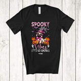 MacnyStore - Personalized Spooky Vibes Let's Go Ghouls; Lovely Halloween Custom Name Pug Pumpkin T-Shirt