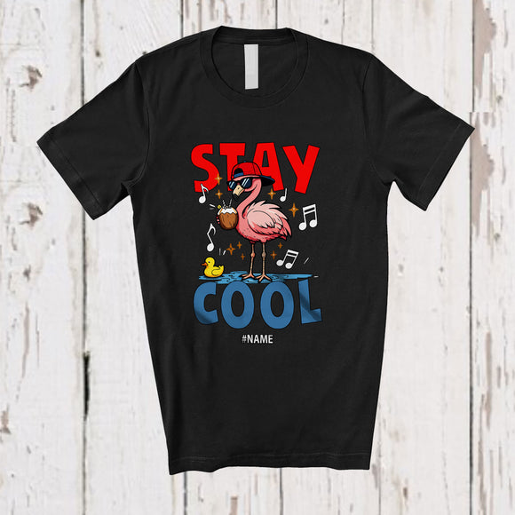 MacnyStore - Personalized Stay Cool; Lovely Summer Vacation Custom Name Flamingo Sunglasses at Beach T-Shirt