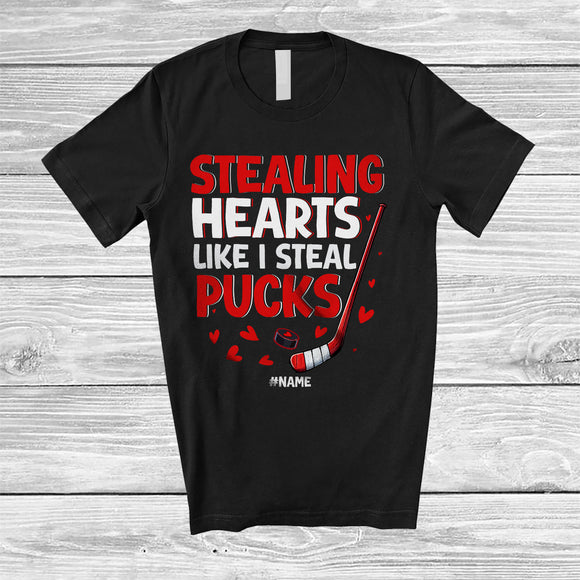 MacnyStore - Personalized Stealing Heart Like I Steal Pucks; Humorous Valentine Custom Name Ice Hockey Player T-Shirt