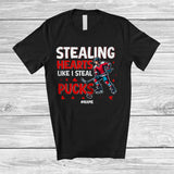 MacnyStore - Personalized Stealing Heart Like I Steal Pucks; Humorous Valentine Ice Hockey; Custom Name Player T-Shirt
