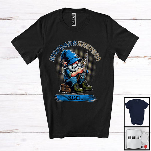 MacnyStore - Personalized Stepdad's Keepers, Lovely Father's Day Fishing Gnome, Custom Name Family T-Shirt