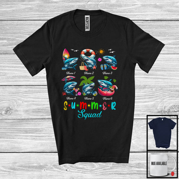 MacnyStore - Personalized Summer Squad, Lovely Summer Vacation Sharks Custom Name Group, Sea Animal T-Shirt