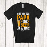 MacnyStore - Personalized Surviving Papa One Beer; Cheerful Father's Day Custom Name Drunker Drinking T-Shirt