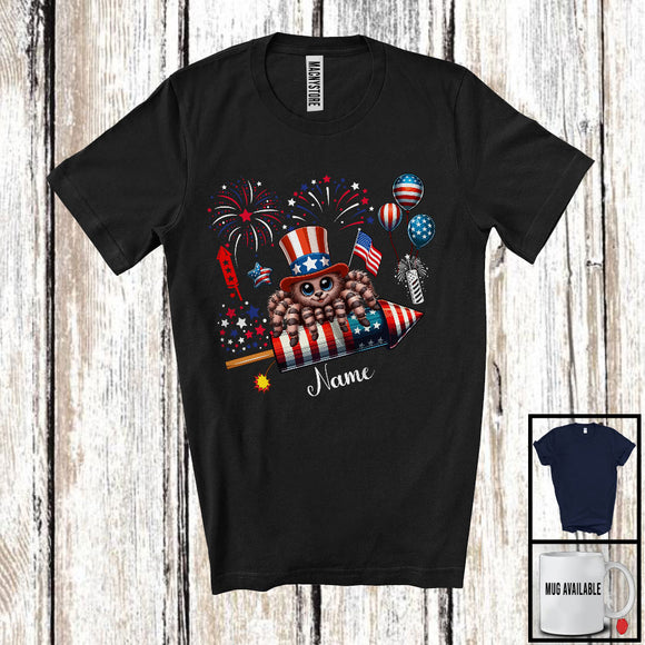 MacnyStore - Personalized Tarantula Riding Firecracker, Lovely 4th Of July USA Flag Custom Name, Zoo Animal T-Shirt