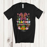 MacnyStore - Personalized Teacher; Proud Easter Flowers Leopard Bunny; Custom Name Teacher Teaching Family T-Shirt