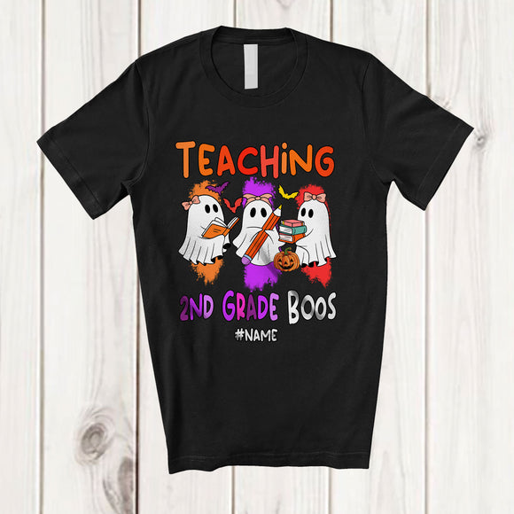 MacnyStore - Personalized Teaching 2nd Grade Boos; Joyful Halloween Back To School Custom Name Teacher T-Shirt