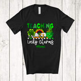 MacnyStore - Personalized Teaching Lucky Charms; Lovely St. Patrick's Day Groovy Shamrocks; Custom Name Teacher T-Shirt