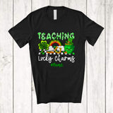 MacnyStore - Personalized Teaching Lucky Charms; Lovely St. Patrick's Day Leopard Shamrocks; Custom Name Teacher T-Shirt