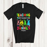 MacnyStore - Personalized Teaching My Favorite Bunnies; Colorful Easter Four Bunnies; Custom Name Teacher T-Shirt