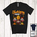 MacnyStore - Personalized Thanksgiving Squad, Adorable Thanksgiving Custom Name Three Turkeys, Fall Leaves T-Shirt