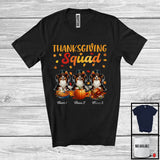 MacnyStore - Personalized Thanksgiving Squad, Lovely Three Pilgrim Papillons, Custom Name Fall Leaves T-Shirt