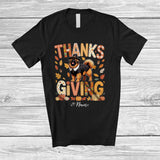 MacnyStore - Personalized Thanksgiving; Lovely Plaid Custom Name Pilgrim Leonberger Owner; Fall Leaf Family T-Shirt