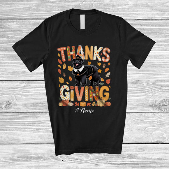 MacnyStore - Personalized Thanksgiving; Lovely Plaid Custom Name Pilgrim Newfoundland Owner; Fall Leaf Family T-Shirt