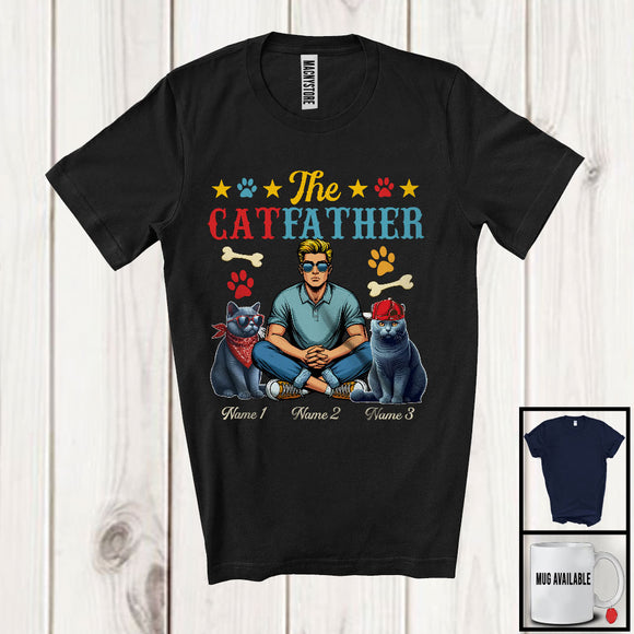 MacnyStore - Personalized The CatFather, Lovely Father's Day Custom Name Russian Blue Cat, Vintage Family T-Shirt