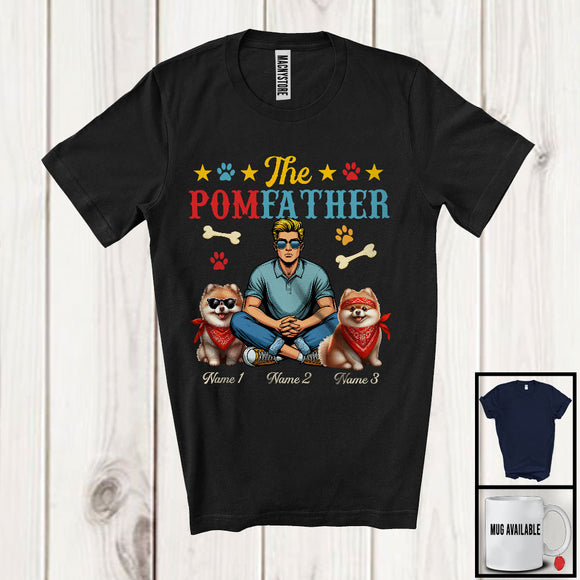 MacnyStore - Personalized The PomFather, Lovely Father's Day Vintage Custom Name Pomeranian Owner, Family T-Shirt