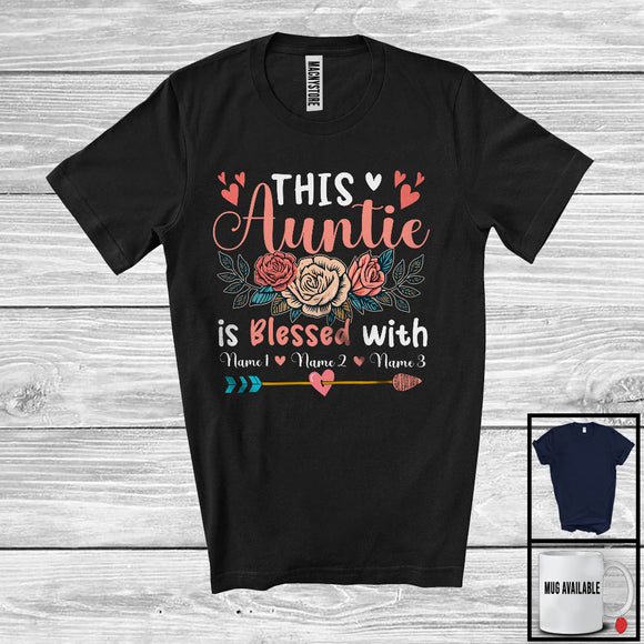 MacnyStore - Personalized This Auntie Blessed With Custom Name, Adorable Mother's Day Flowers, Family T-Shirt