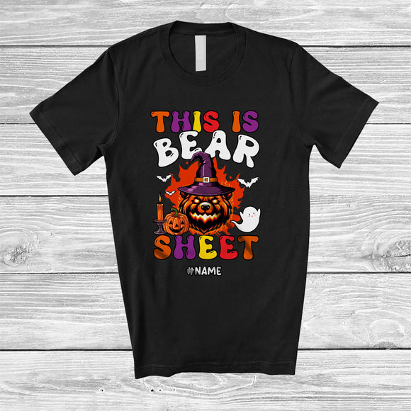 MacnyStore - Personalized This Is Bear Sheet; Scary Halloween Custom Name Witch Bear Groovy; Family T-Shirt