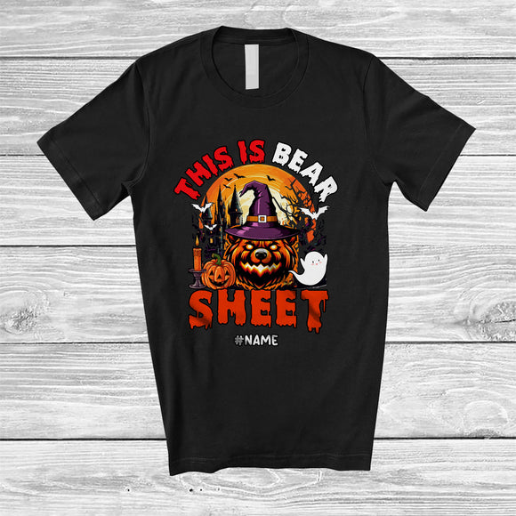 MacnyStore - Personalized This Is Bear Sheet; Scary Halloween Custom Name Witch Bear Moon; Family T-Shirt