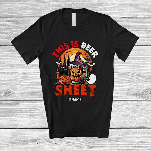 MacnyStore - Personalized This Is Beer Sheet; Scary Halloween Custom Name Witch Beer Drinking Moon T-Shirt
