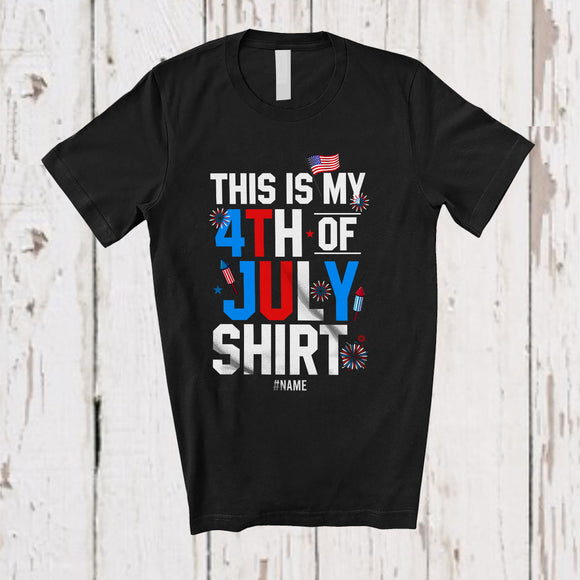 MacnyStore - Personalized This Is My 4th Of July Shirt; Joyful Fireworks US Flag; Custom Name Patriotic Family T-Shirt