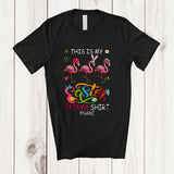 MacnyStore - Personalized This Is My Easter Pajama Shirt; Lovely Custom Name Flamingo Eggs Bunnies; Family T-Shirt