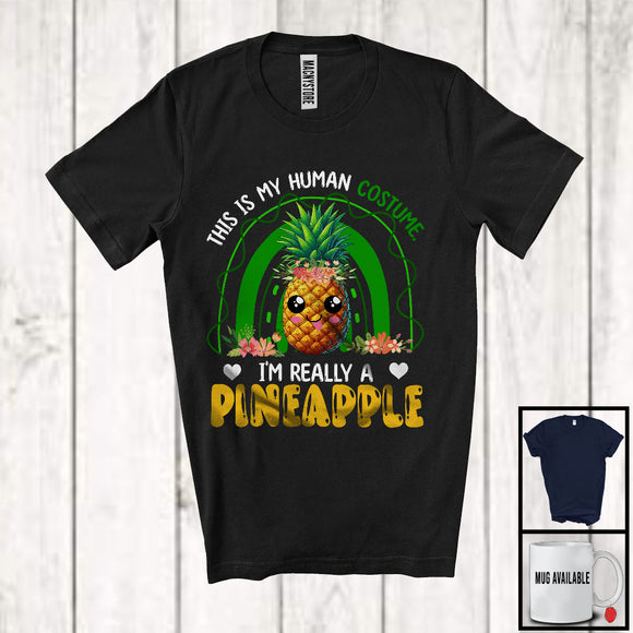 MacnyStore - Personalized This Is My Human Costume Pineapple, Adorable Pineapple Vegan Fruit, Rainbow Healthy T-Shirt