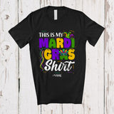 MacnyStore - Personalized This Is My Mardi Gras Shirt; Joyful Beads Mask Parade; Custom Name Family T-Shirt