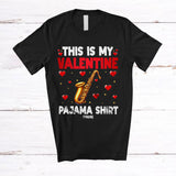 MacnyStore - Personalized This Is My Valentine Pajama Shirt; Lovely Hearts Custom Name Saxophone Player T-Shirt