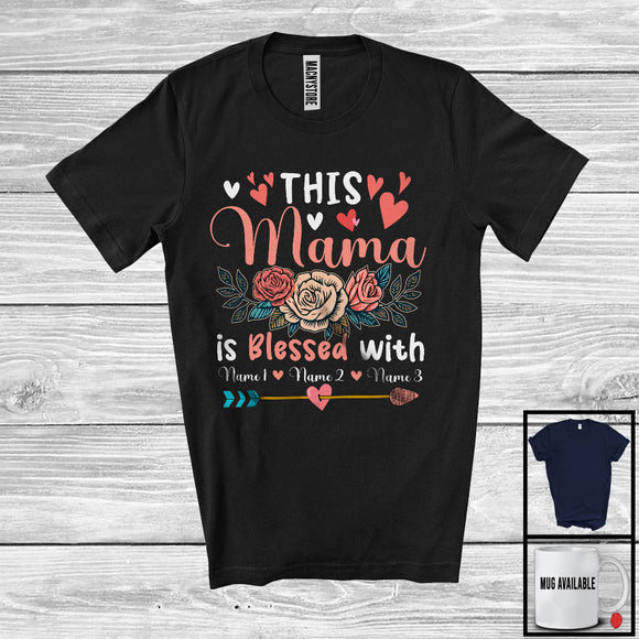 MacnyStore - Personalized This Mama Blessed With Custom Name, Adorable Mother's Day Flowers, Family T-Shirt