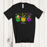 MacnyStore - Personalized Three Basketball With Mask Jester Hat; Joyful Mardi Gras Custom Name Basketball Player T-Shirt