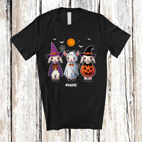 MacnyStore - Personalized Three Boo Ghost Pumpkin Goat; Adorable Halloween Farm; Custom Name Farmer T-Shirt