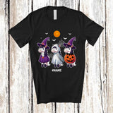 MacnyStore - Personalized Three Boo Ghost Pumpkin Horse; Adorable Halloween Farm; Custom Name Farmer T-Shirt