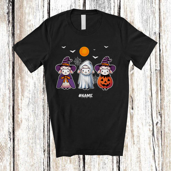 MacnyStore - Personalized Three Boo Ghost Pumpkin Sheep; Adorable Halloween Farm; Custom Name Farmer T-Shirt