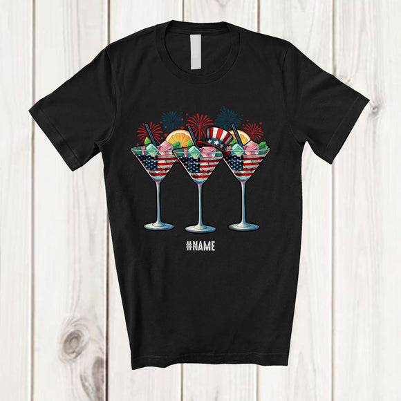MacnyStore - Personalized Three Cocktail Glasses Fireworks; Joyful 4th Of July Custom Name Drinking Patriotic T-Shirt