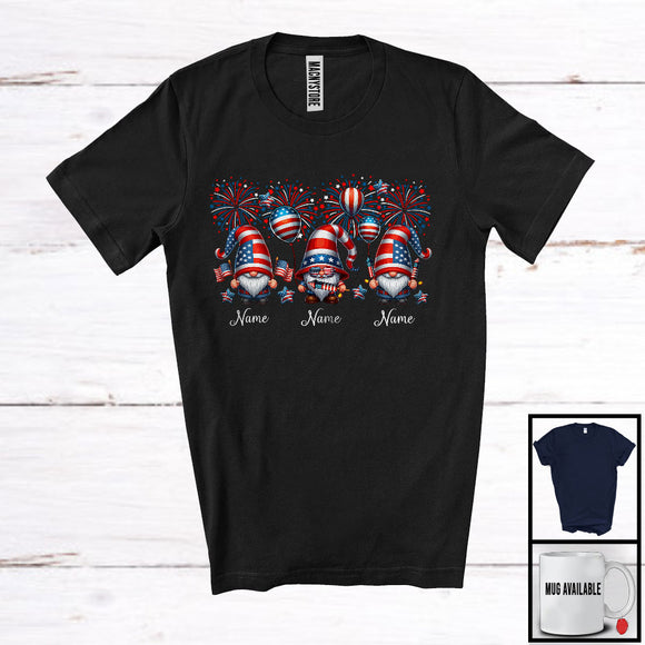 MacnyStore - Personalized Three Custom Name Gnomes, Amazing 4th Of July Gnomies Lover, Patriotic Group T-Shirt