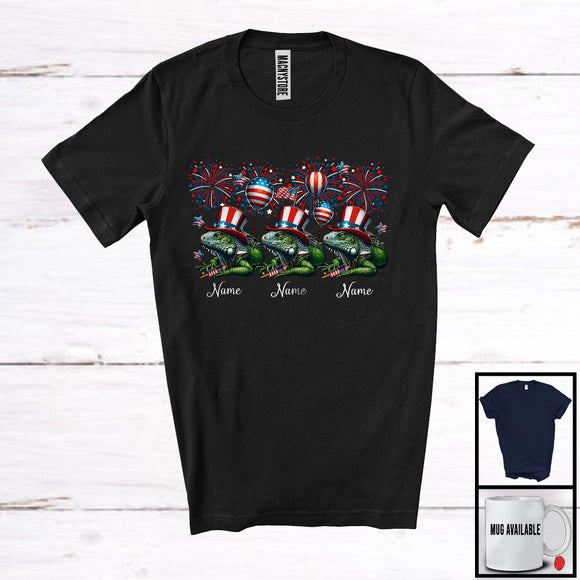 MacnyStore - Personalized Three Custom Name Iguana, Amazing 4th Of July Wild Animal Lover, Patriotic Group T-Shirt