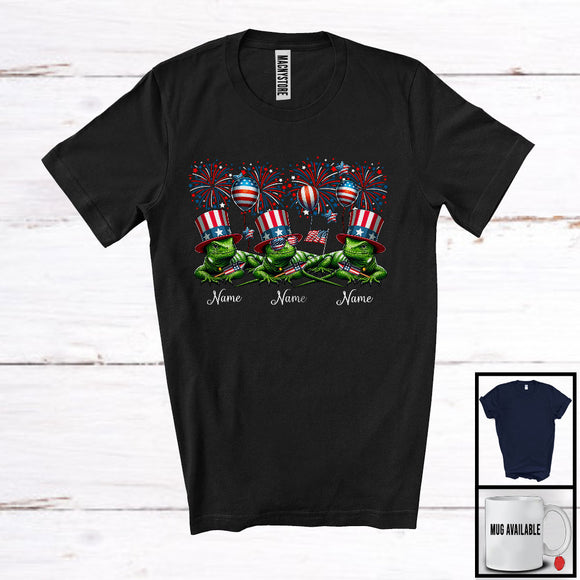 MacnyStore - Personalized Three Custom Name Lizard, Amazing 4th Of July Wild Animal Lover, Patriotic Group T-Shirt