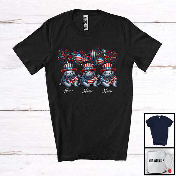 MacnyStore - Personalized Three Custom Name Manatee, Amazing 4th Of July Wild Animal, Patriotic Group T-Shirt