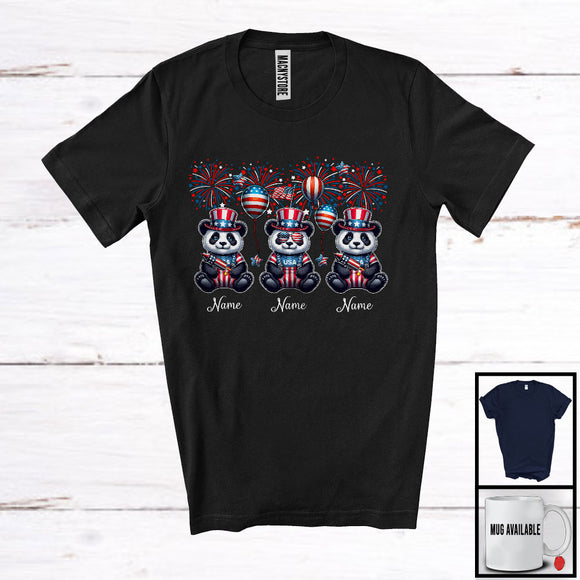 MacnyStore - Personalized Three Custom Name Panda, Amazing 4th Of July Wild Animal Lover, Patriotic Group T-Shirt