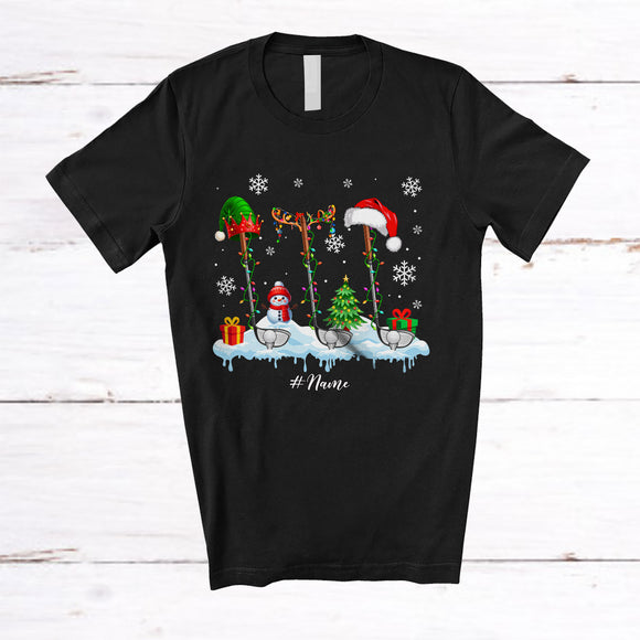 MacnyStore - Personalized Three Elf Santa Reindeer Golf; Fantastic Christmas Custom Name Golf Player T-Shirt