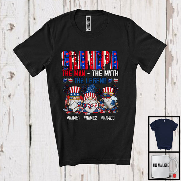MacnyStore - Personalized Three Gnomes Custom Name Grandpa Myth Legend, Proud 4th Of July Patriotic, Family T-Shirt