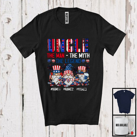 MacnyStore - Personalized Three Gnomes Custom Name Uncle Myth Legend, Proud 4th Of July Patriotic, Family T-Shirt