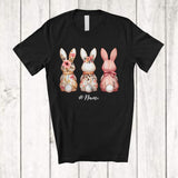 MacnyStore - Personalized Three Leopard Plaid Flower Bunnies; Adorable Easter Bunny Egg Hunt; Family T-Shirt