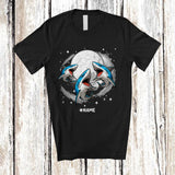 MacnyStore - Personalized Three Shark On Moon; Humorous Custom Name Shark Sea Animal Space T-Shirt