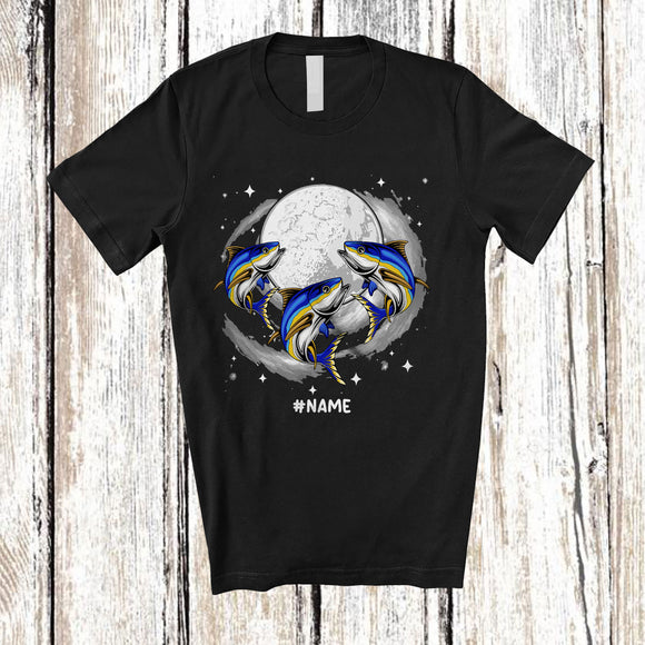 MacnyStore - Personalized Three Tuna On Moon; Humorous Custom Name Tuna Sea Animal Space T-Shirt